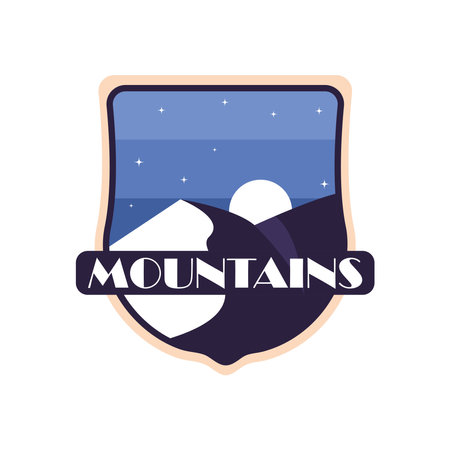 mountains with moon landscape shield label design, nature and outdoor theme Vector illustrationのイラスト素材