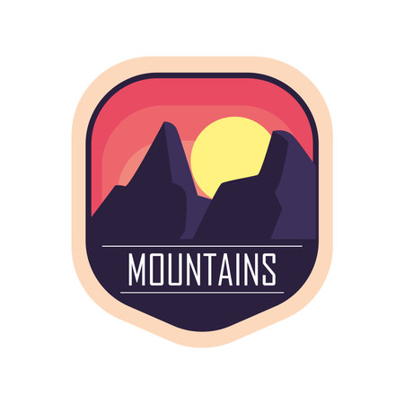 mountains with sun landscape label design, nature and outdoor theme Vector illustrationのイラスト素材