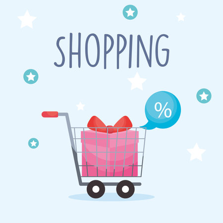shopping cart with gift design of commerce and market theme Vector illustrationのイラスト素材