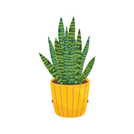 Plant inside yellow pot design of Floral nature garden and ornament theme Vector illustrationのイラスト素材