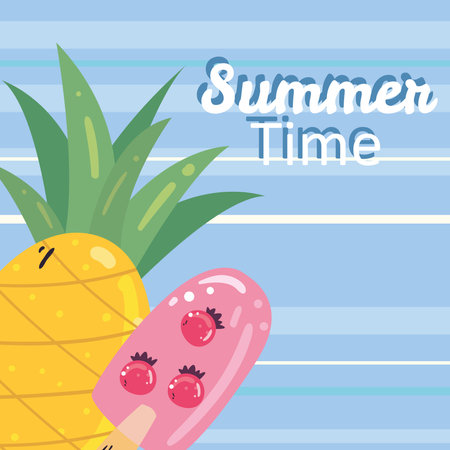 Summer time pineapple and ice cream design, vacation and tropical theme Vector illustrationのイラスト素材