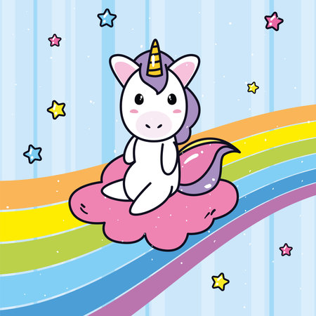 unicorn horse cartoon on cloud design, magic fantasy fairytale childhood theme Vector illustrationのイラスト素材