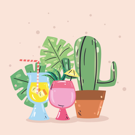 Summer cactus and cocktails design, vacation and tropical theme Vector illustrationのイラスト素材