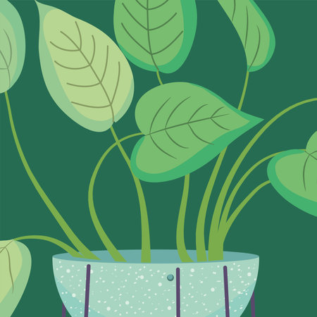 Plant green leaves inside blue pot design of Floral nature garden and ornament theme Vector illustrationのイラスト素材