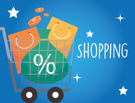 shopping cart with bags design of commerce and market theme Vector illustrationのイラスト素材