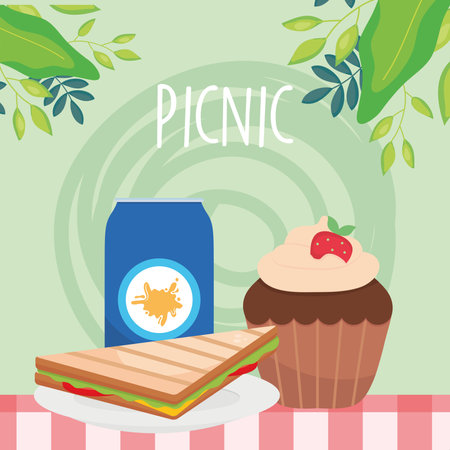 picnic sandwich soda and muffin design, garden nature and hobby theme Vector illustrationのイラスト素材
