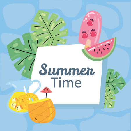 Summer time pineapple cocktail ice cream and watermelon design, vacation and tropical theme Vector illustrationのイラスト素材