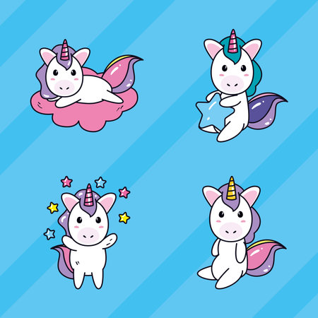 unicorns horses cartoons icon set design, magic fantasy fairytale childhood theme Vector illustrationのイラスト素材