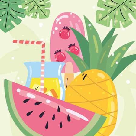 Summer watermelon pineapple cocktail and ice cream design, vacation and tropical theme Vector...
