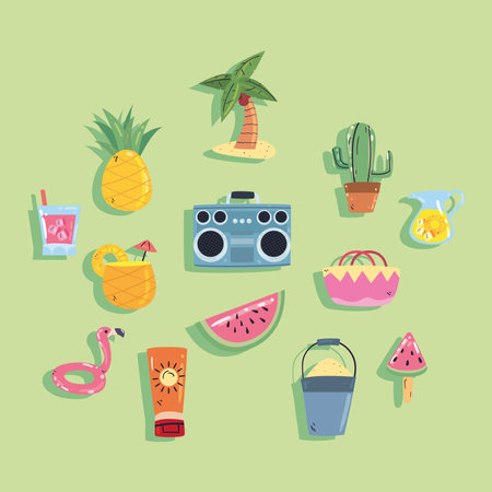 Summer icon set design, vacation and tropical theme Vector illustrationのイラスト素材