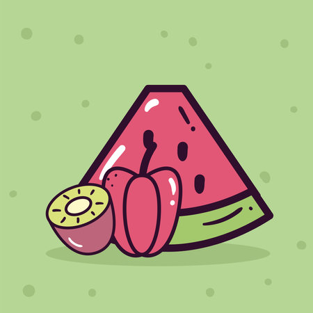watermelon kiwi and pepper design of healthy organic food theme Vector illustrationのイラスト素材