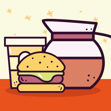hamburger coffee mug and pot design of food eat restaurant and menu theme Vector illustrationのイラスト素材