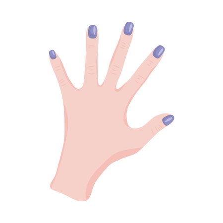 beautiful hand with purple nails over white background, colorful design, vector illustrationのイラスト素材