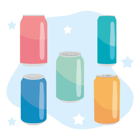 colorful cans icon set over blue and white background, vector illustrationのイラスト素材