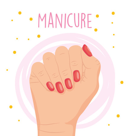 manicure design with hand showing the red nails over white background, colorful design, vector illustrationのイラスト素材