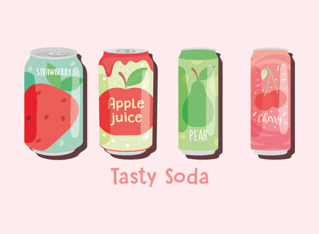 icon set of tasty fruits cans over pink background, colorful design, vector illustrationのイラスト素材
