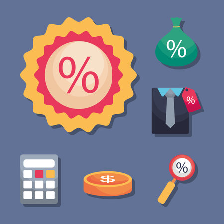 calculator and shopping icon set over blue background, colorful design, vector illustrationのイラスト素材