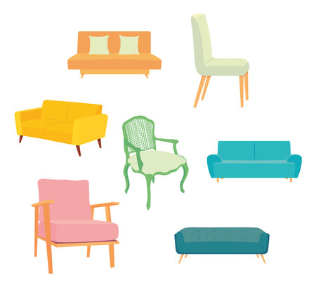 furniture icon set over white background, colorful design, vector illustrationのイラスト素材