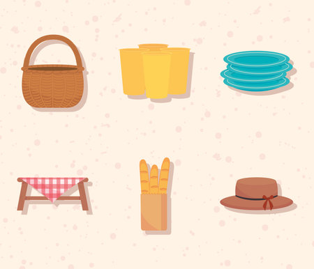 basket and picnic icon set over white background, colorful design, vector illustrationのイラスト素材