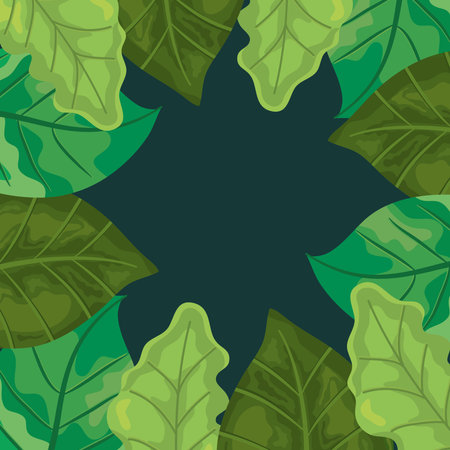 green leaves frame design over green background, colorful design, vector illustrationのイラスト素材