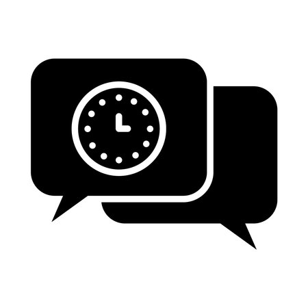 speech bubbles with clock icon over white background, silhouette style, vector illustrationのイラスト素材