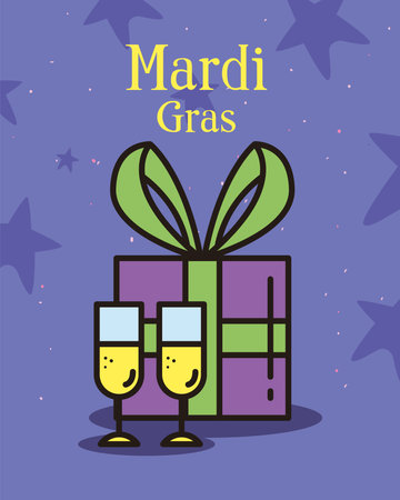 Mardi gras gift with champagne cups design, Party carnival decoration celebration and festival theme Vector illustrationのイラスト素材