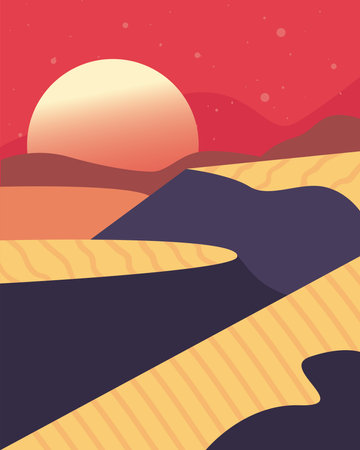 Landscape of sunset in desert design, nature and outdoor theme Vector illustrationのイラスト素材