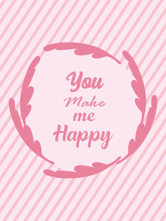 card of you make me happy text in leaves circle design of Love passion romantic valentines day theme Vector illustrationのイラスト素材