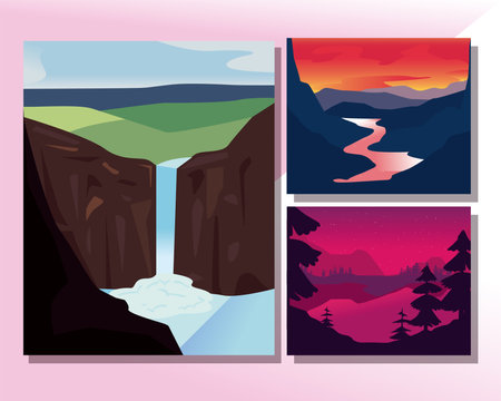 Landscapes frames symbol set design, nature and outdoor theme Vector illustrationのイラスト素材