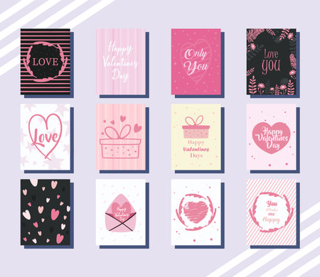 happy valentines day cards symbol set design of love passion romantic theme Vector illustrationのイラスト素材