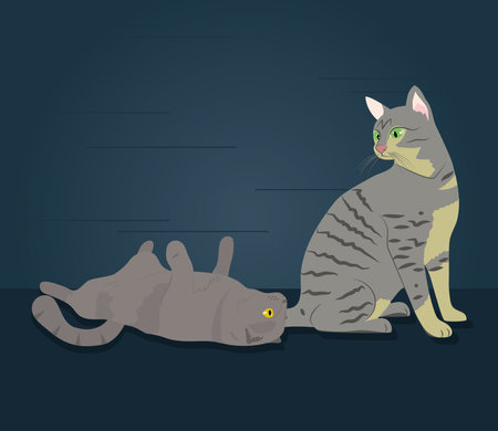 cartoon gray cats playing over blue background, colorful design, vector illustrationのイラスト素材