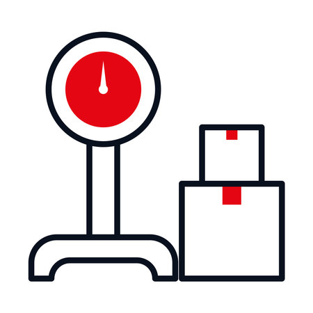 mail weight scale and boxes over white background, half line half color style, vector illustrationのイラスト素材