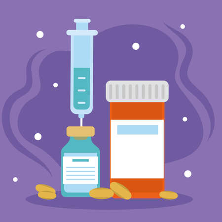 virus vaccine and pills jar design of 2019 virus theme Vector illustrationのイラスト素材