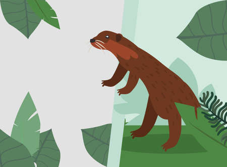 otter at jungle landscape design, Animal zoo and life theme Vector illustrationのイラスト素材