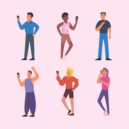 people with smartphones design, Cellphone mobile digital and phone theme Vector illustrationのイラスト素材