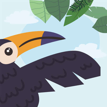 toucan with jungle leaves design, Animal zoo and life theme Vector illustrationのイラスト素材
