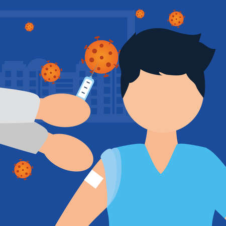 virus vaccine and boy design of 2019 virus theme Vector illustrationのイラスト素材