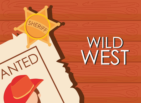 Wild west cowboy man wanted paper and sheriff star design, Western America and usa theme Vector illustrationのイラスト素材