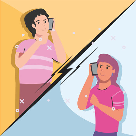 woman and man with smartphone calling design, Cellphone mobile digital and phone theme Vector illustrationのイラスト素材
