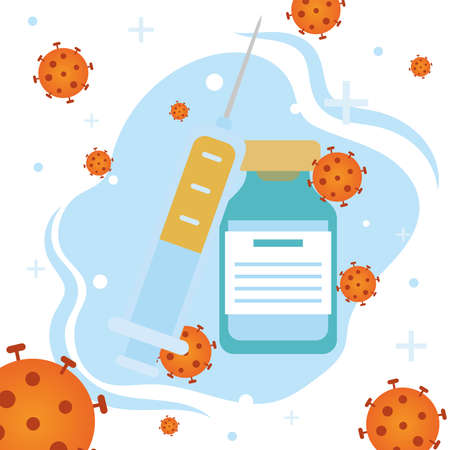 virus vaccine injection and jar design of 2019 virus theme Vector illustrationのイラスト素材