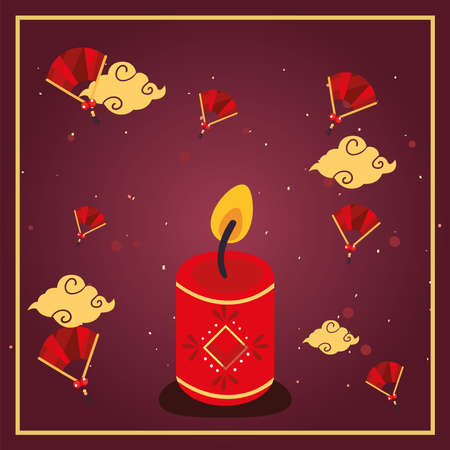 Chinese new year 2021 candle design, China culture asia and oriental theme Vector illustrationのイラスト素材