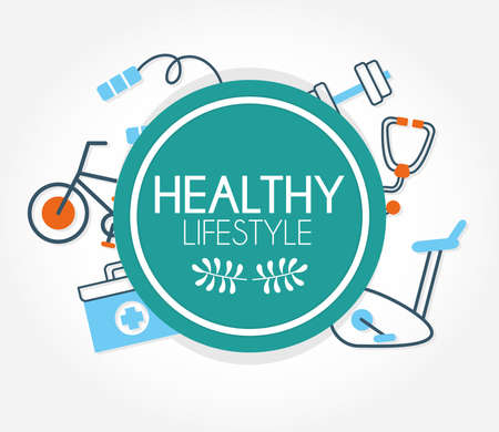 healthy lifestyle design with related icons around over white background, line style, vector illustrationのイラスト素材