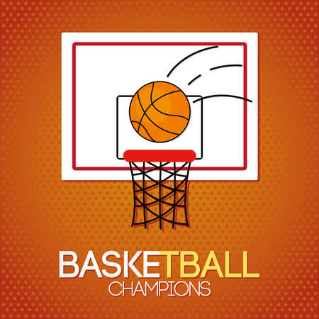 basketball design with ball and board over orange background, line and fill style, vector illustrationのイラスト素材