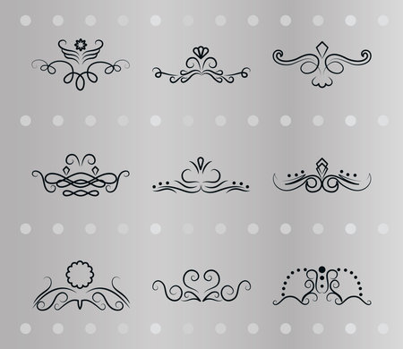 swirl dividers icon set over gray background, line style, vector illustrationのイラスト素材