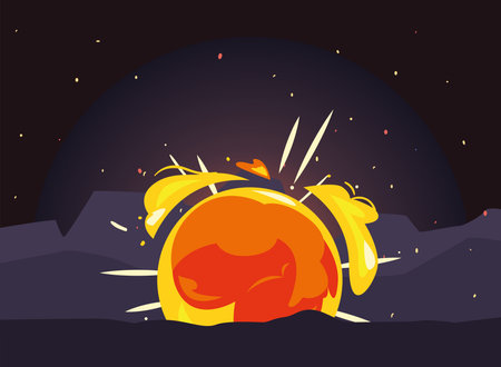 Military explosion flame at night with stars design, Weapon destruction war and boom theme Vector illustrationのイラスト素材