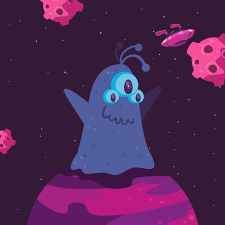 Space alien cartoon on planet of universe cosmos and futuristic theme Vector illustration