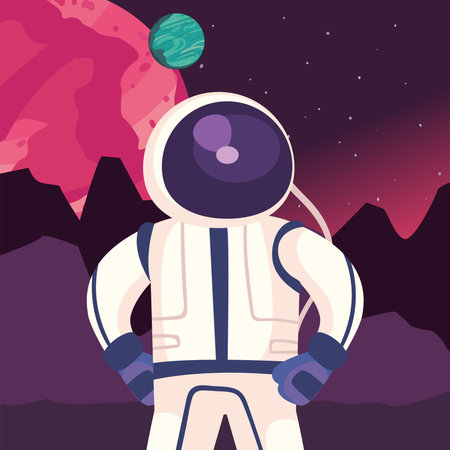 Space astronaut with planets landscape of universe cosmos and futuristic theme Vector illustrationのイラスト素材