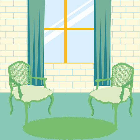 home green chairs and window design, room and decoration theme Vector illustrationのイラスト素材