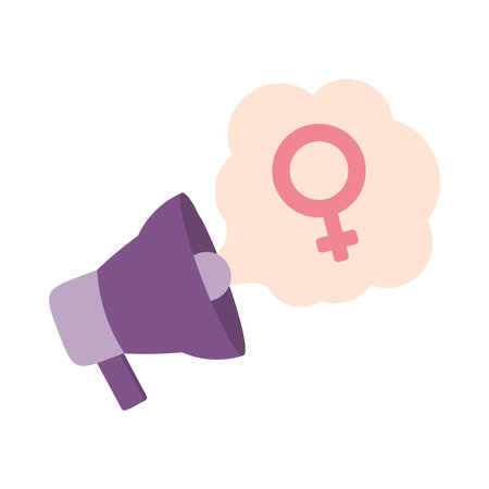 girl power design, megaphone with pink female gender symbol over white background, flat style, vector illustrationのイラスト素材
