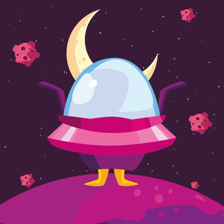 Space ufo on planet of universe cosmos and futuristic theme Vector illustrationのイラスト素材